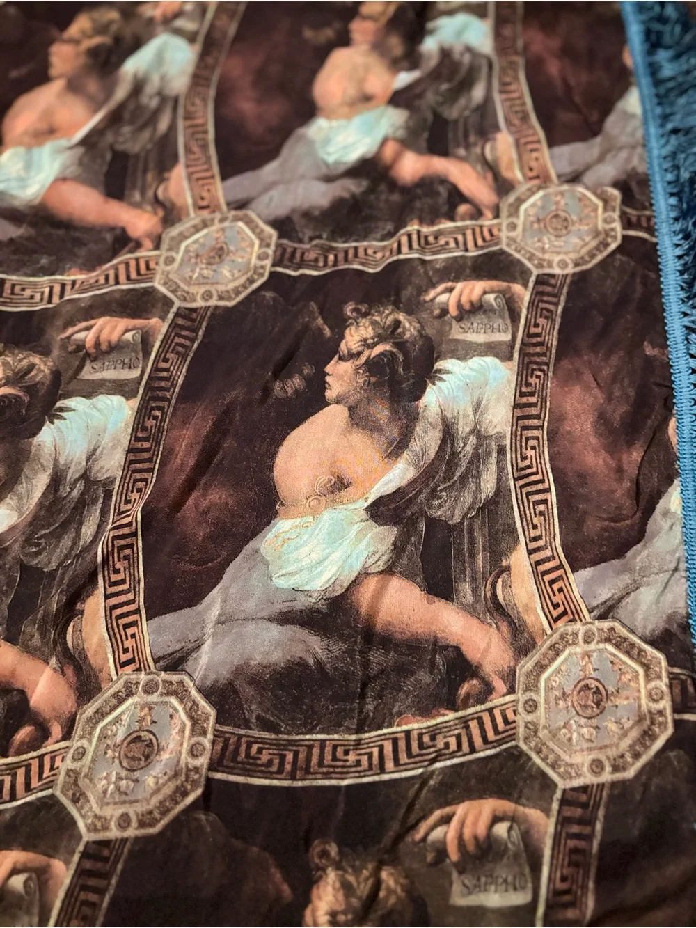 Vintage Liana Ross, Raphael cherub art tapestry fringe featuring classic angelic